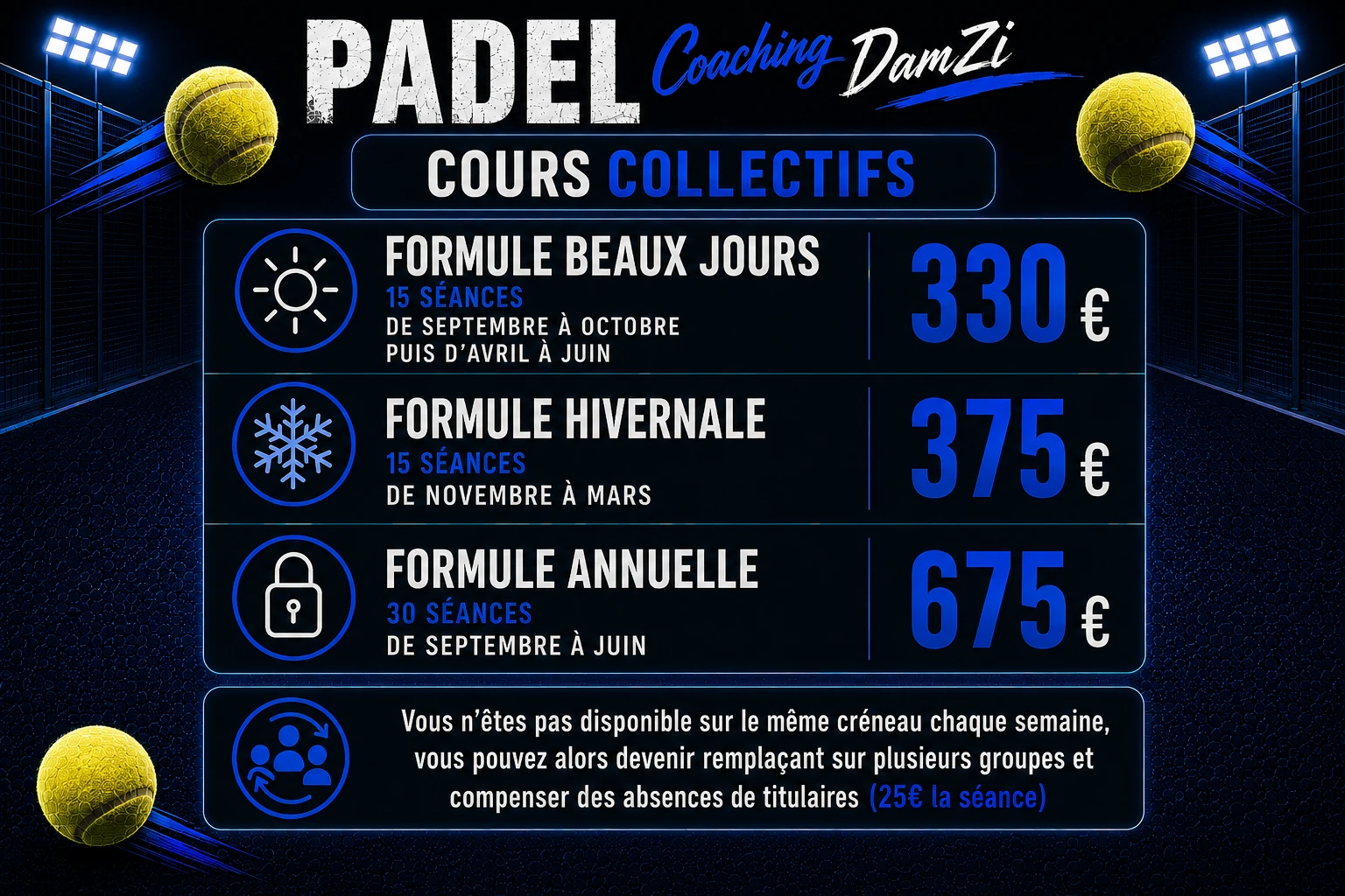 Tarifs cours collectifs DamZi